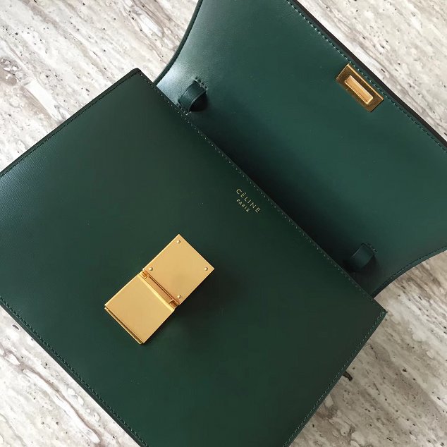 Celine original liege calfskin large classic bag 11045-1 blackish green