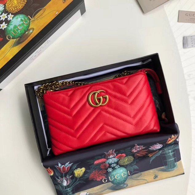 GG original calfskin marmont chain clutch 443447 red