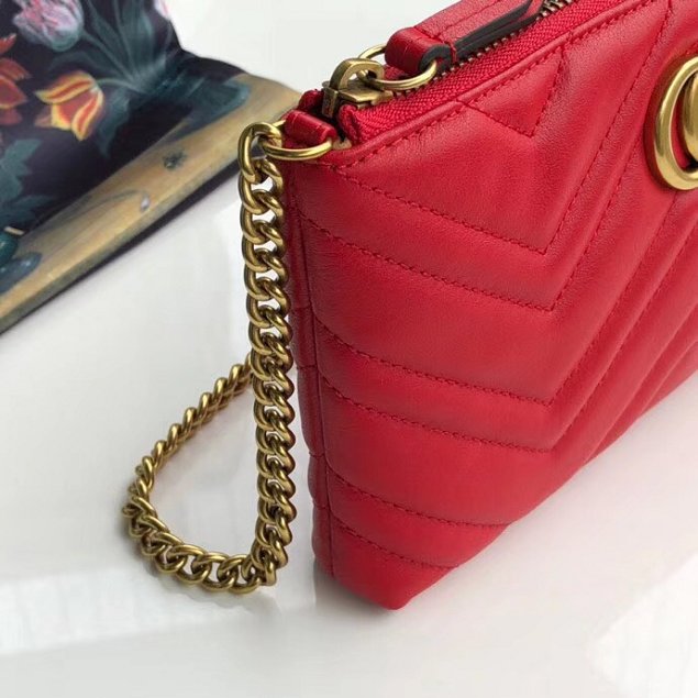 GG original calfskin marmont chain clutch 443447 red