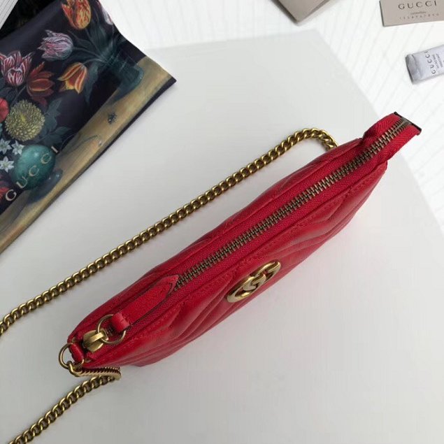 GG original calfskin marmont chain clutch 443447 red