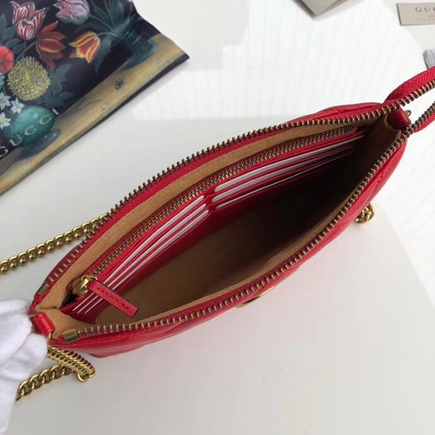 GG original calfskin marmont chain clutch 443447 red