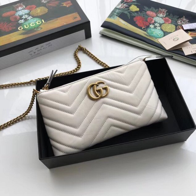 GG original calfskin marmont chain clutch 443447 white