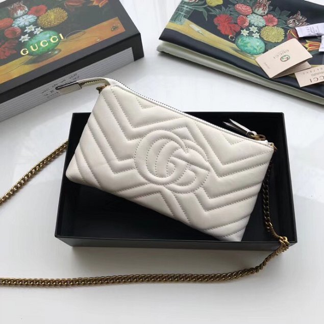 GG original calfskin marmont chain clutch 443447 white