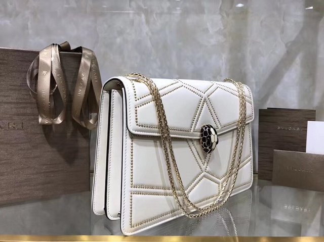 Blvgari original lambskin serpenti forever cover flap bag 286547 white