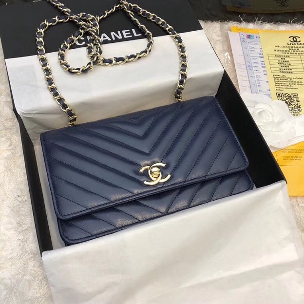 CC original lambskin woc chain bag 80982 navy blue