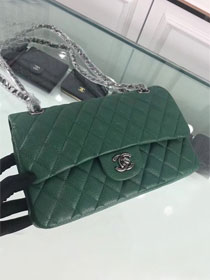 CC original grained calfskin double flap bag A01112 green