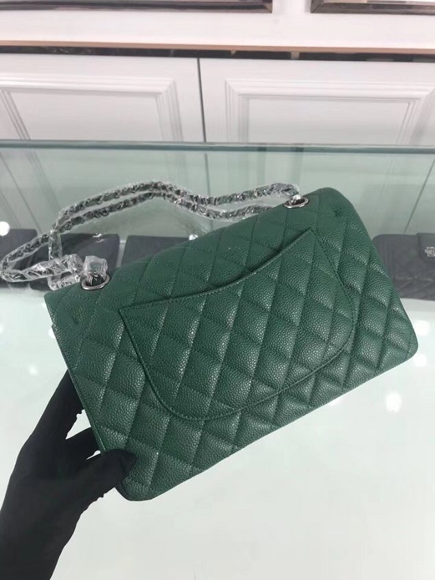 CC original grained calfskin double flap bag A01112 green