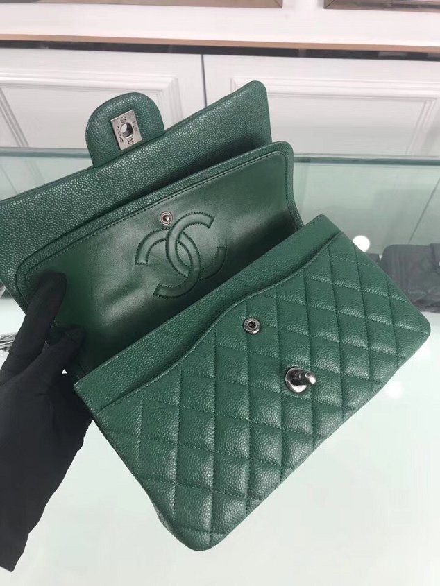 CC original grained calfskin double flap bag A01112 green