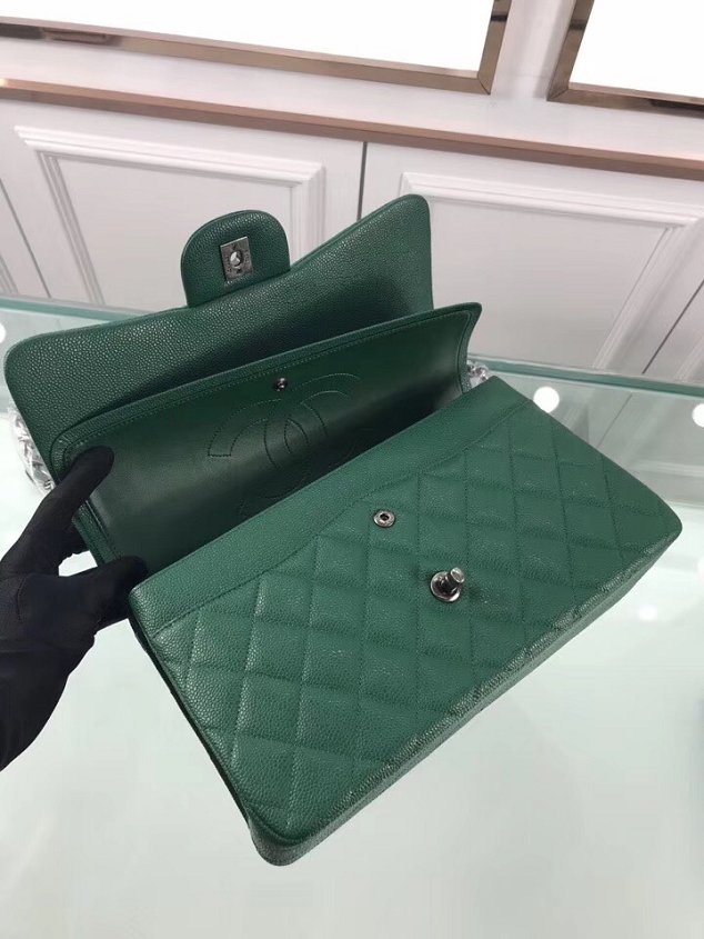 CC original grained calfskin large double flap bag A58600 green