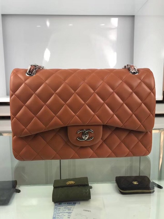 CC original lambskin large double flap bag A58600-2 caramel