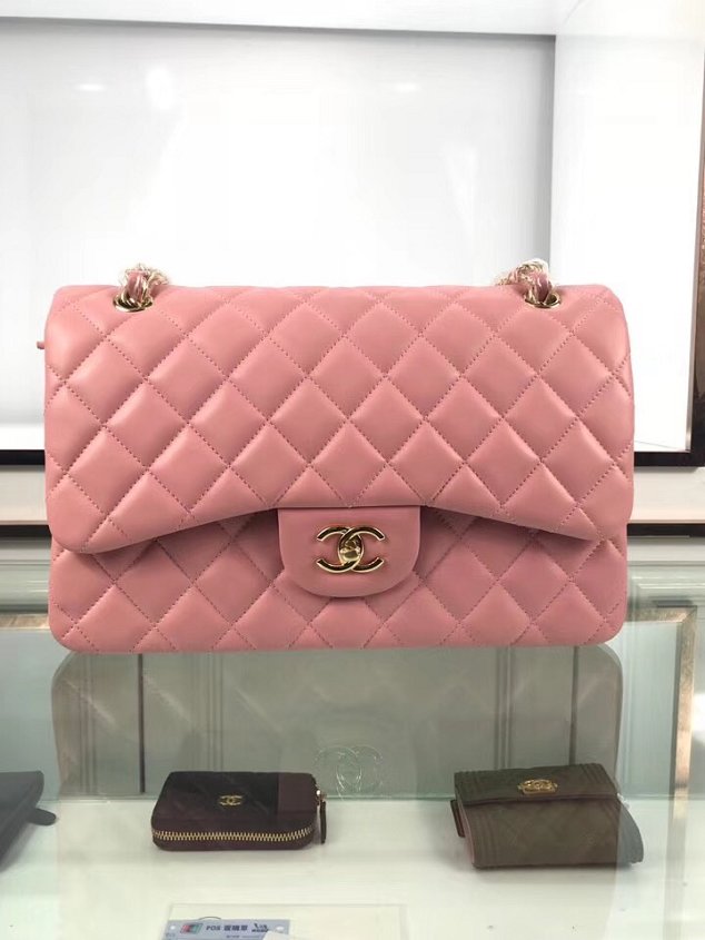 CC original lambskin large double flap bag A58600-2 pink