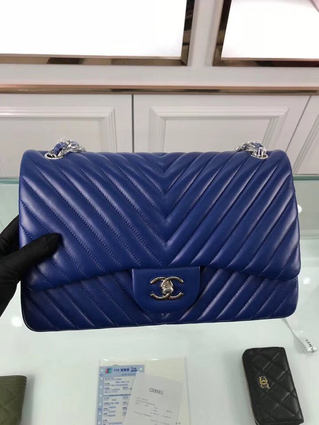 CC original lambskin large double flap bag A58600-3 blue