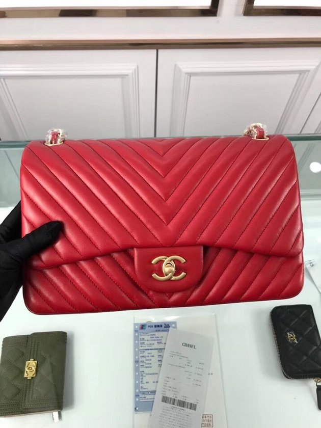 CC original lambskin large double flap bag A58600-3 red