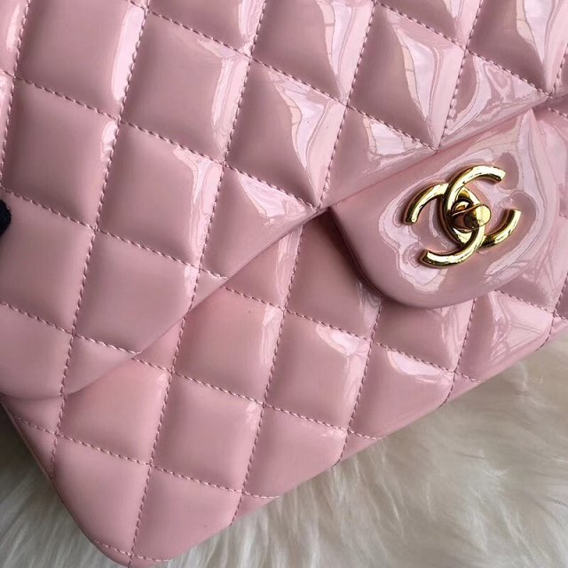 CC original patent calfskin large flap bag A69902 pink