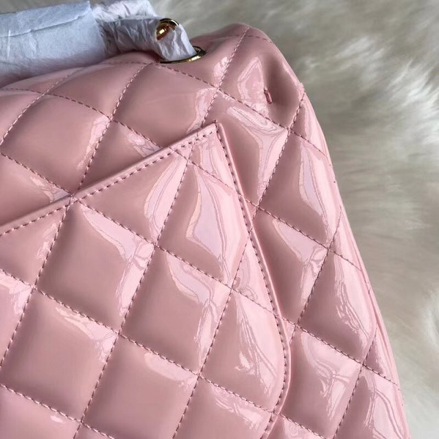 CC original patent calfskin large flap bag A69902 pink