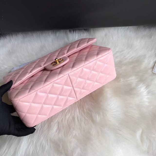 CC original patent calfskin large flap bag A69902 pink