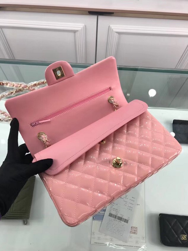 CC original patent calfskin medium flap bag A69901 pink