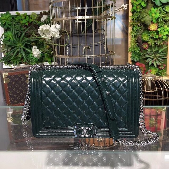 CC original patent leather large le boy bag 67087 green