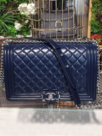 CC original patent leather large le boy bag 67087 navy blue