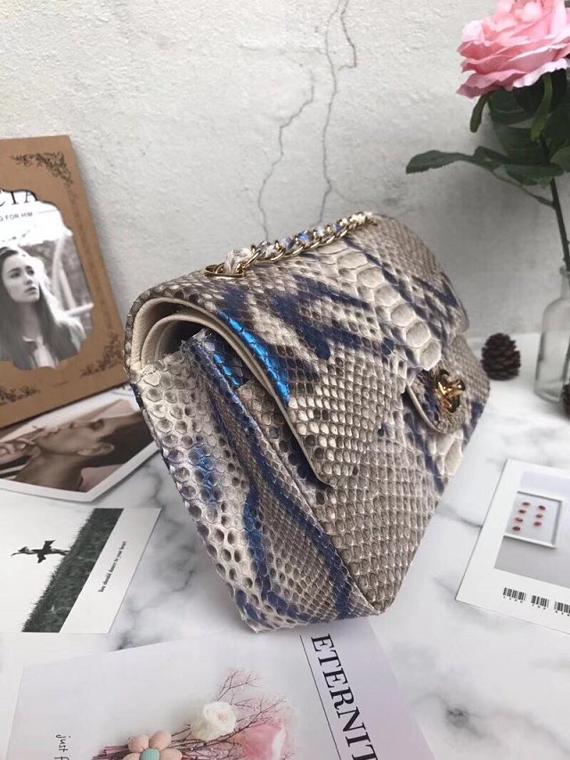 CC original python leather flap bag A01112 gray&blue