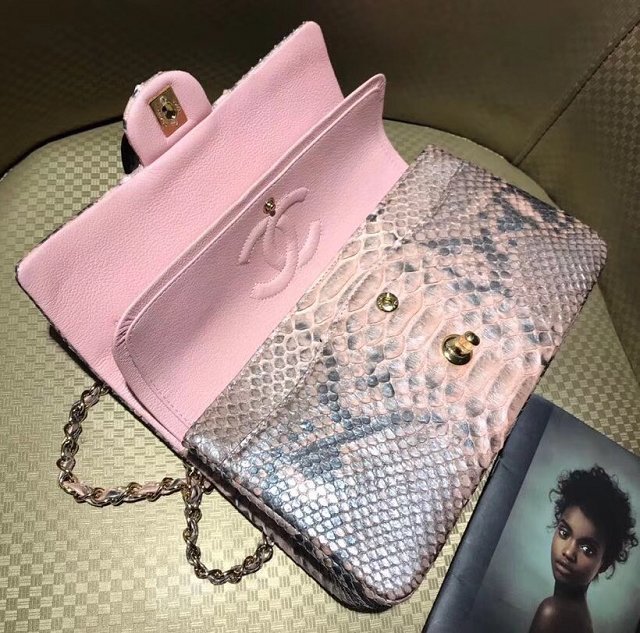 CC original python leather flap bag A01112 pink