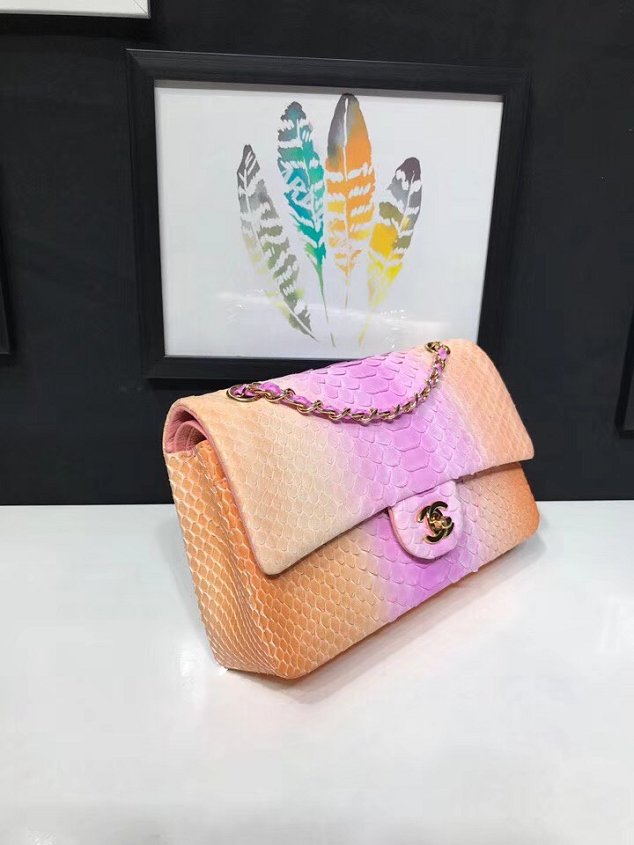 CC original python leather flap bag A01112 pink&orange