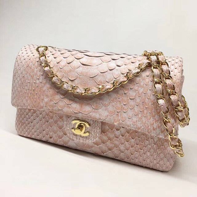 CC original python leather flap bag A01112 pink&white