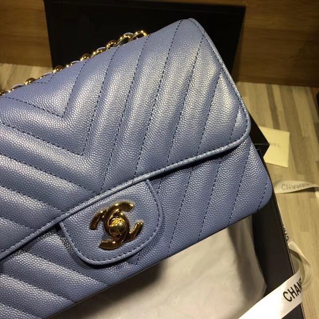 CC original grained calfskin mini flap bag A69900-3 blue