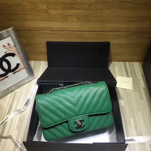 CC original grained calfskin mini flap bag A69900-3 green