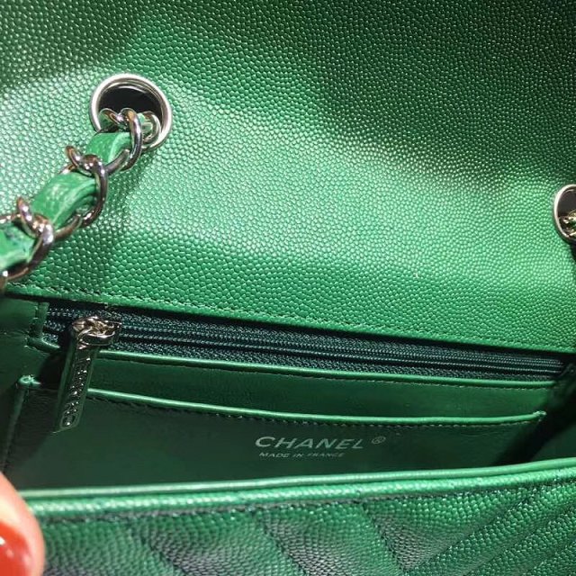 CC original grained calfskin mini flap bag A69900-3 green