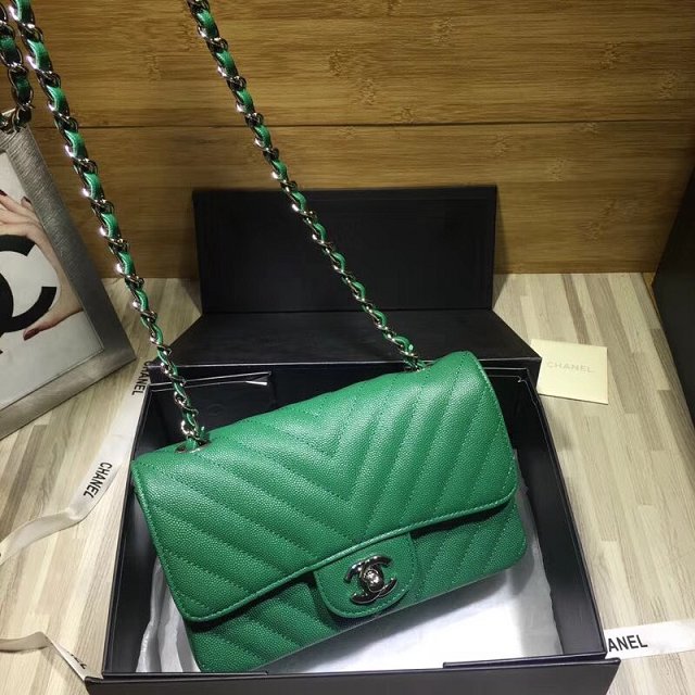 CC original grained calfskin mini flap bag A69900-3 green