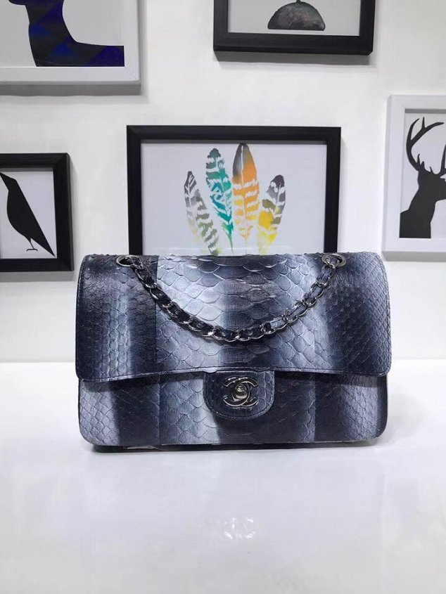 CC original python leather flap bag A01112 black&blue