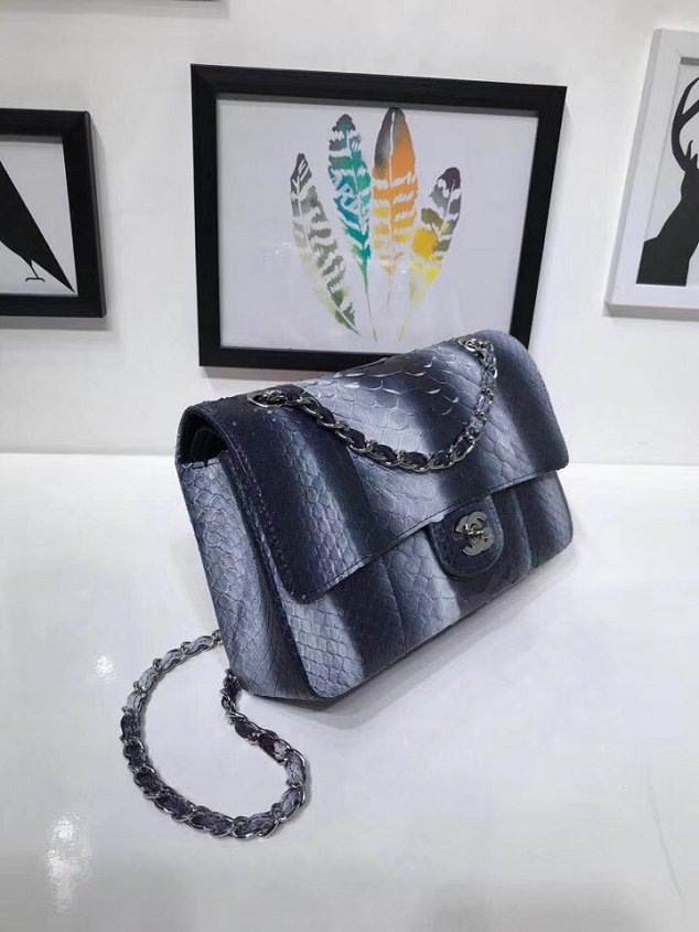 CC original python leather flap bag A01112 black&blue