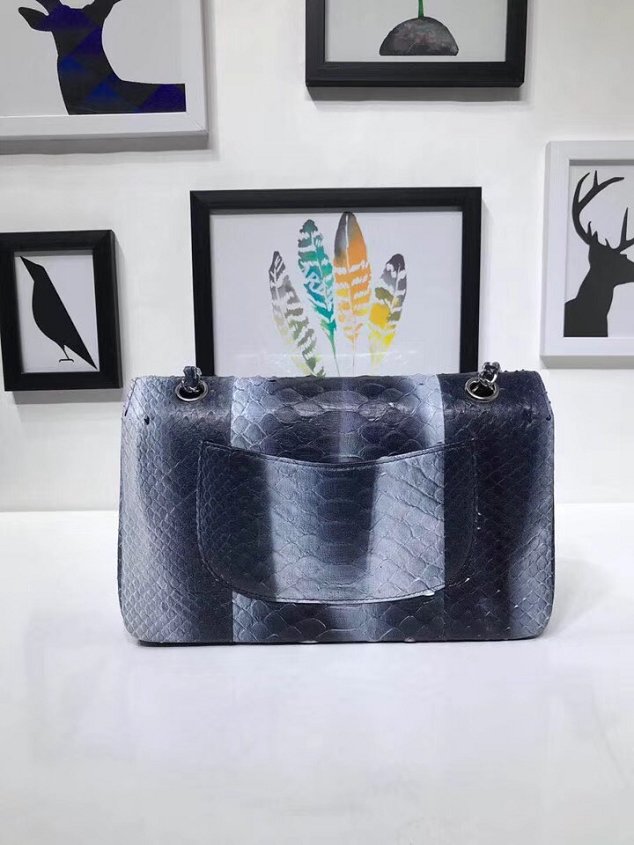 CC original python leather flap bag A01112 black&blue