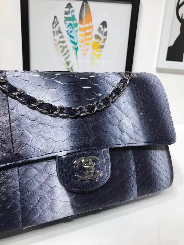 CC original python leather flap bag A01112 black&blue