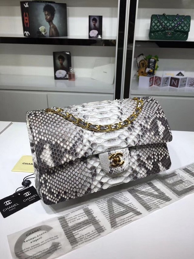 CC original python leather flap bag A01112 black&white