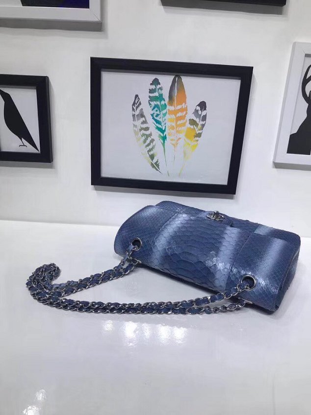 CC original python leather flap bag A01112 blue