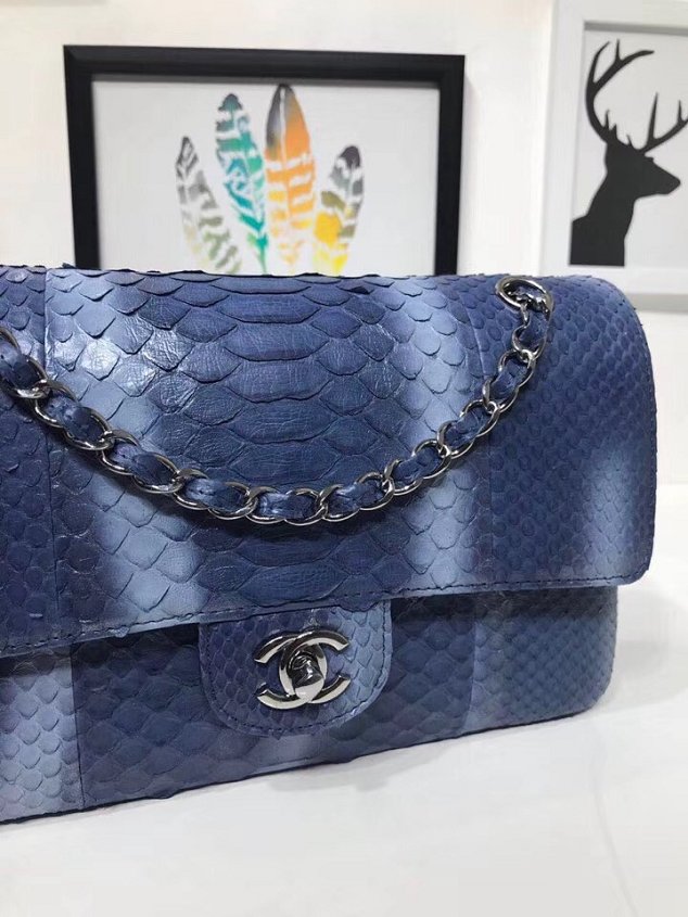 CC original python leather flap bag A01112 blue