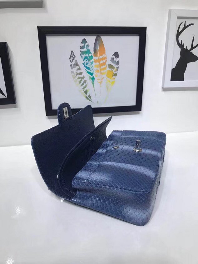 CC original python leather flap bag A01112 blue