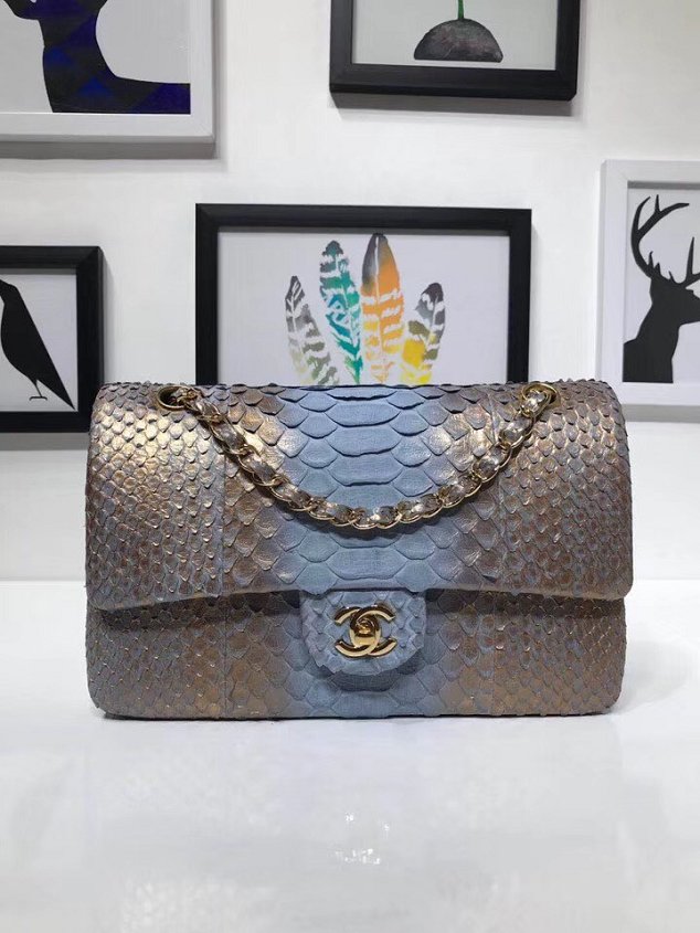 CC original python leather flap bag A01112 blue&gold