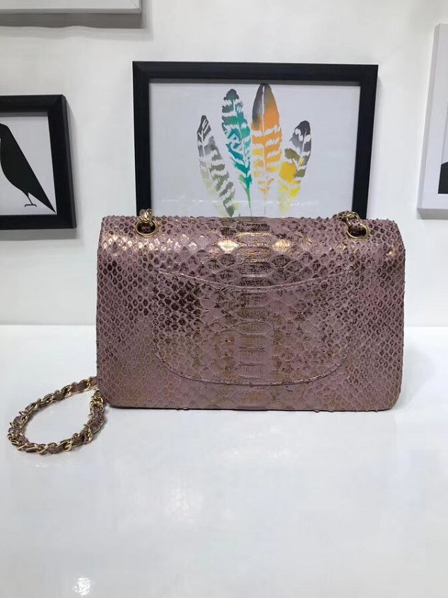 CC original python leather flap bag A01112 champagne