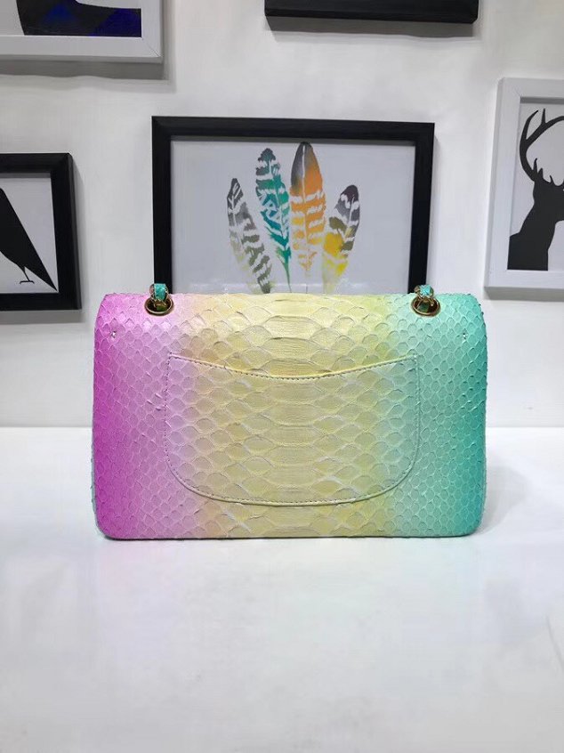 CC original python leather flap bag A01112 green&yellow