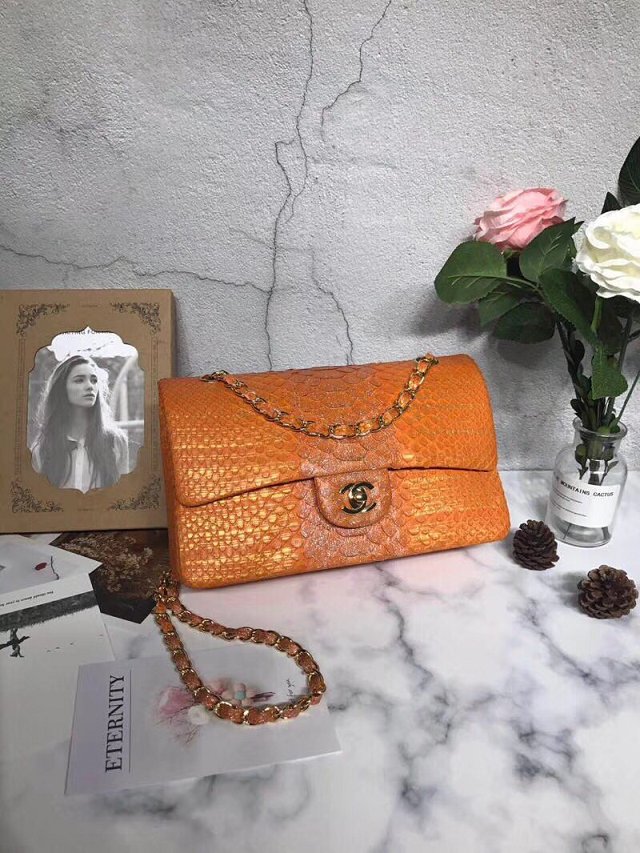 CC original python leather flap bag A01112 light orange