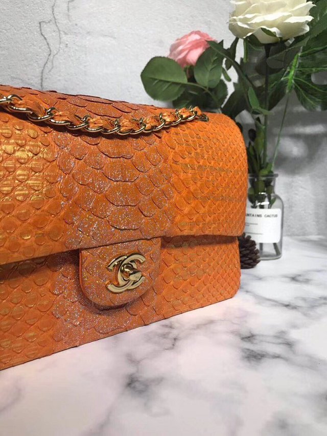 CC original python leather flap bag A01112 light orange