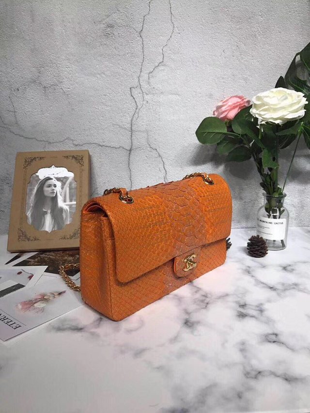 CC original python leather flap bag A01112 light orange