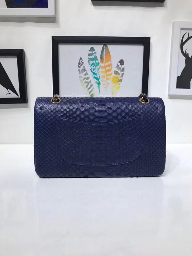 CC original python leather flap bag A01112 navy blue