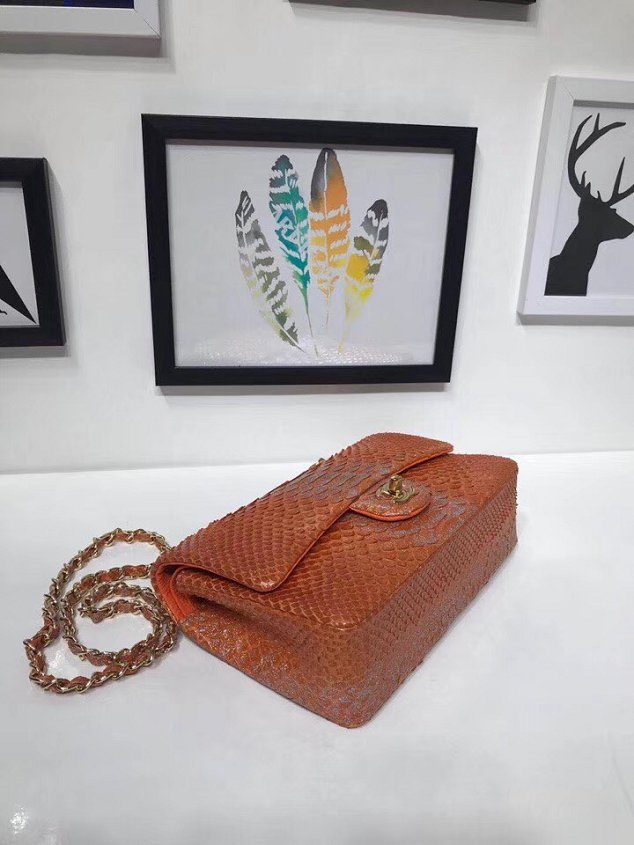 CC original python leather flap bag A01112 orange