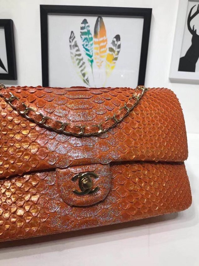 CC original python leather flap bag A01112 orange