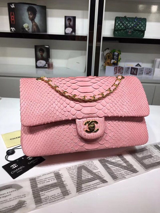 CC original python leather flap bag A01112 pink