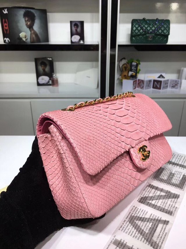 CC original python leather flap bag A01112 pink